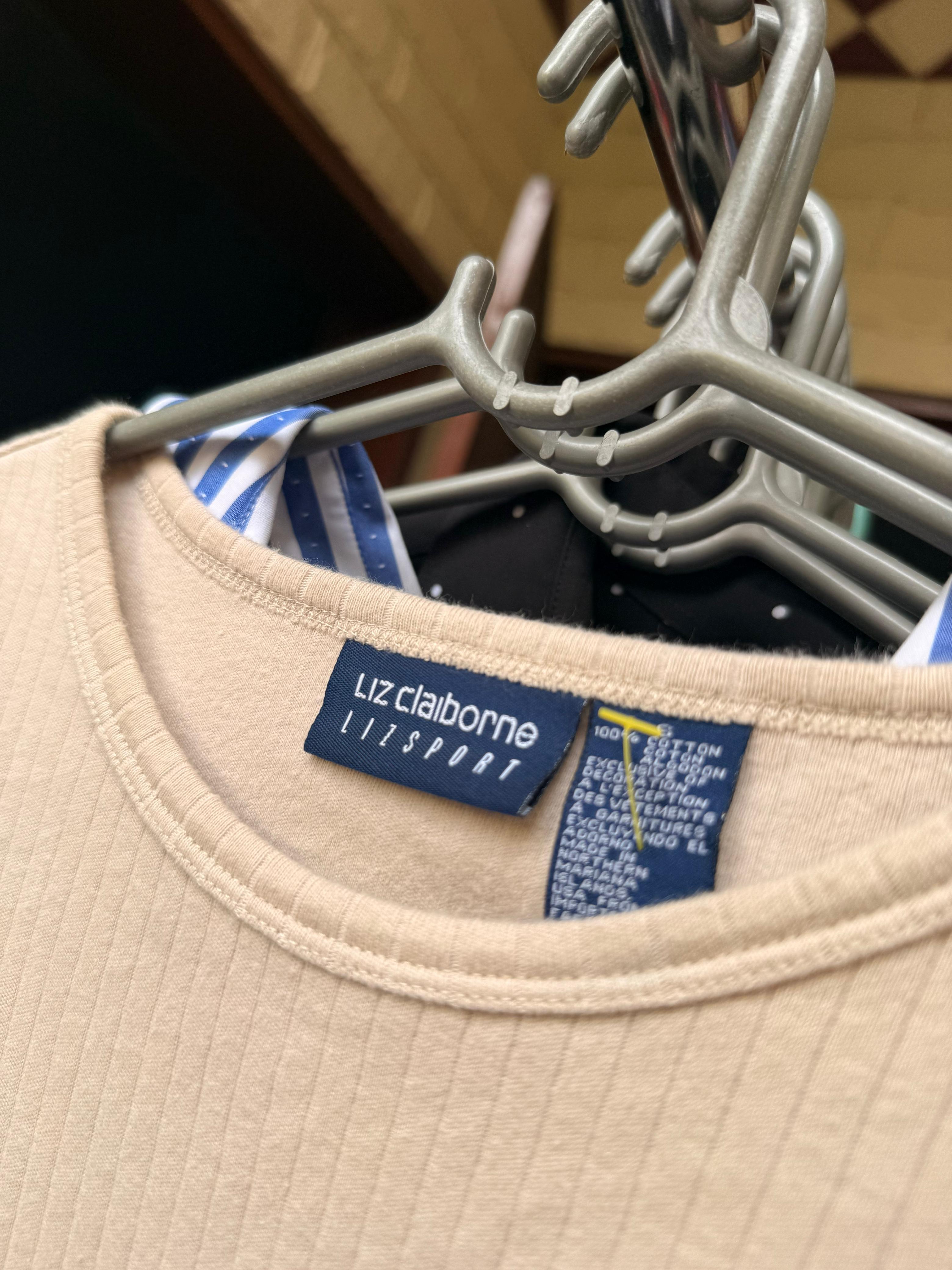 Beige and White Horizontal Striped Short-Sleeve Knit Tee - Image 4