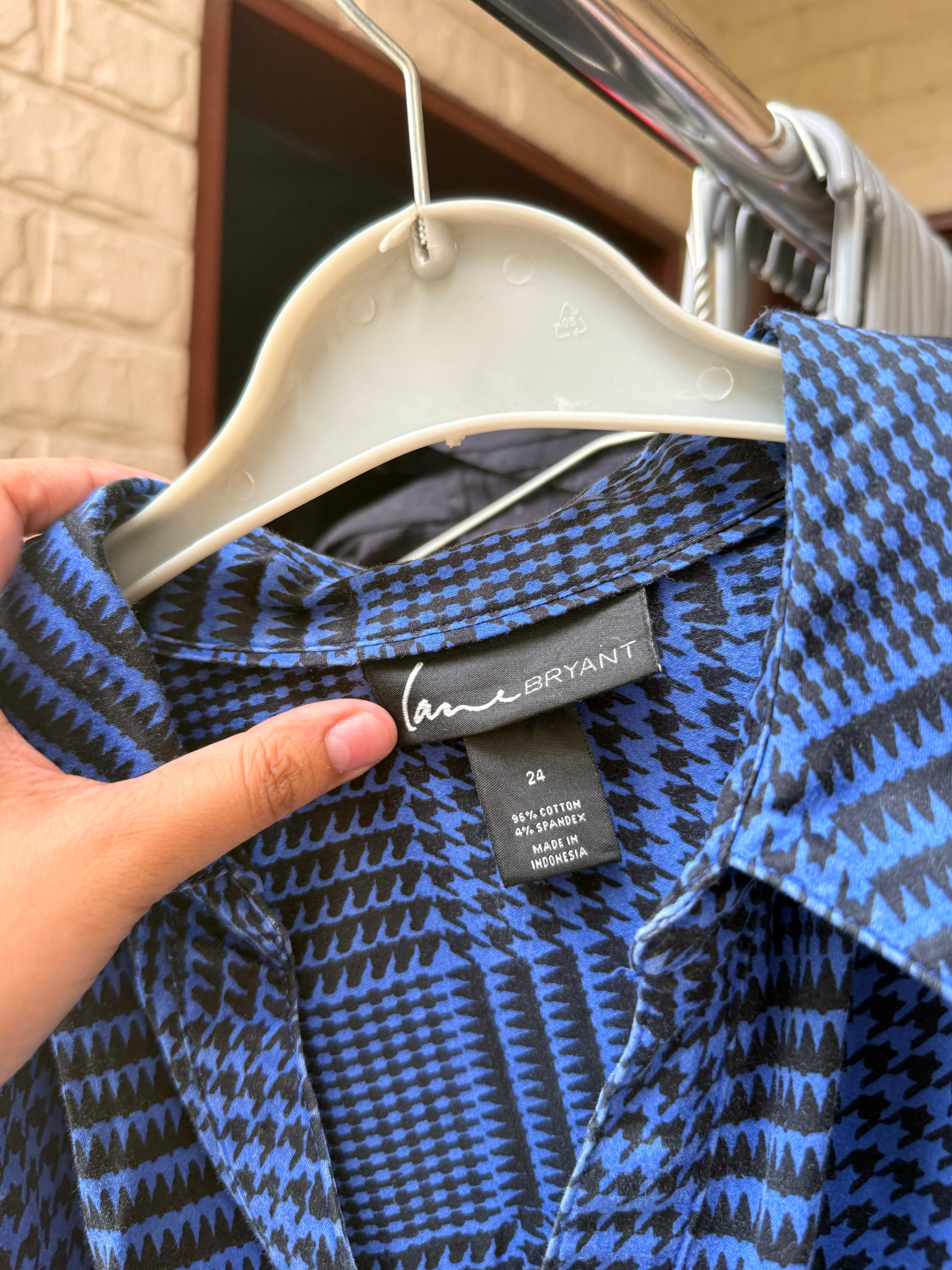 Cobalt Blue Plaid Collared Long-Sleeve Shirt - Image 4
