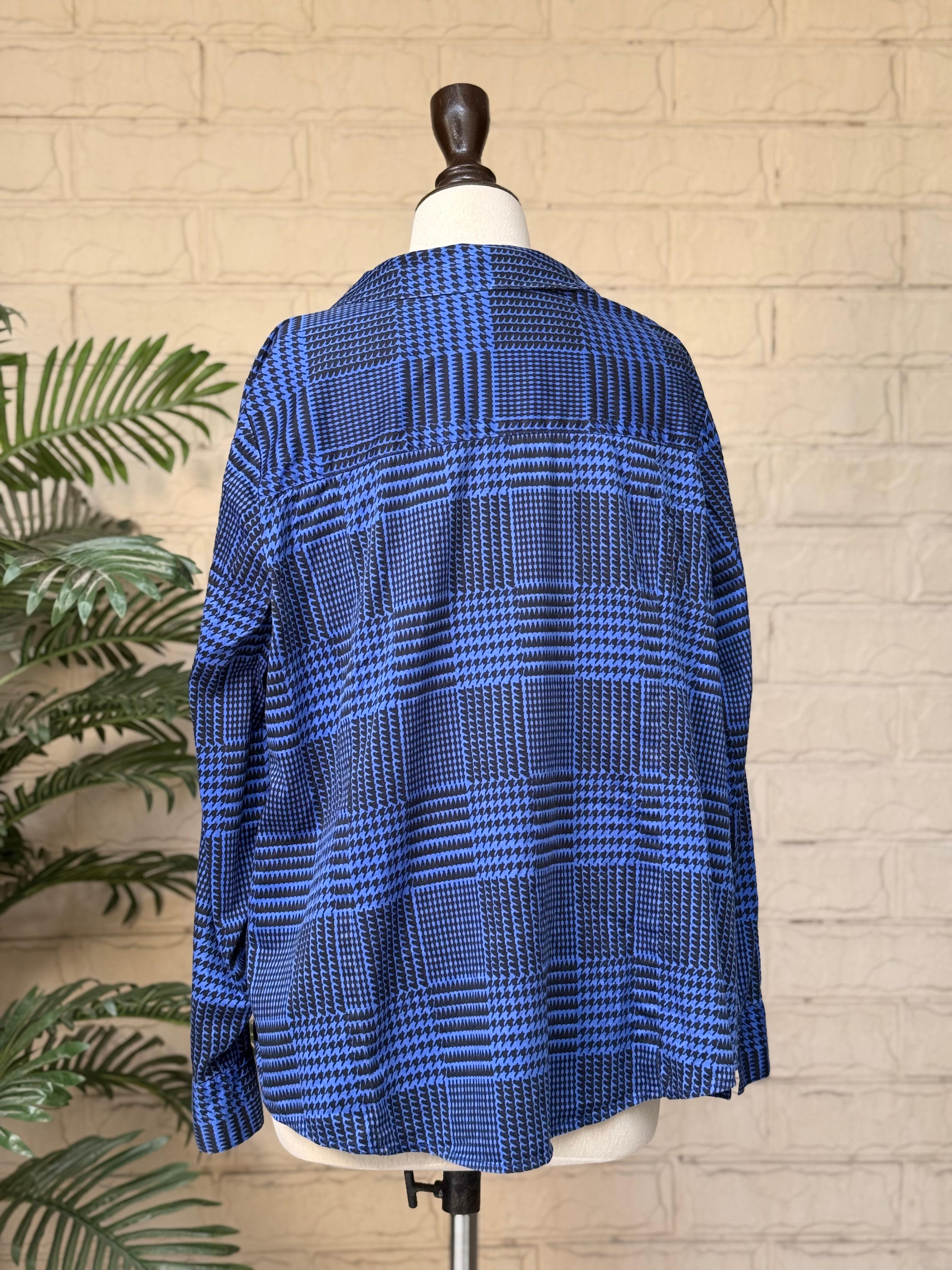 Cobalt Blue Plaid Collared Long-Sleeve Shirt - Image 3