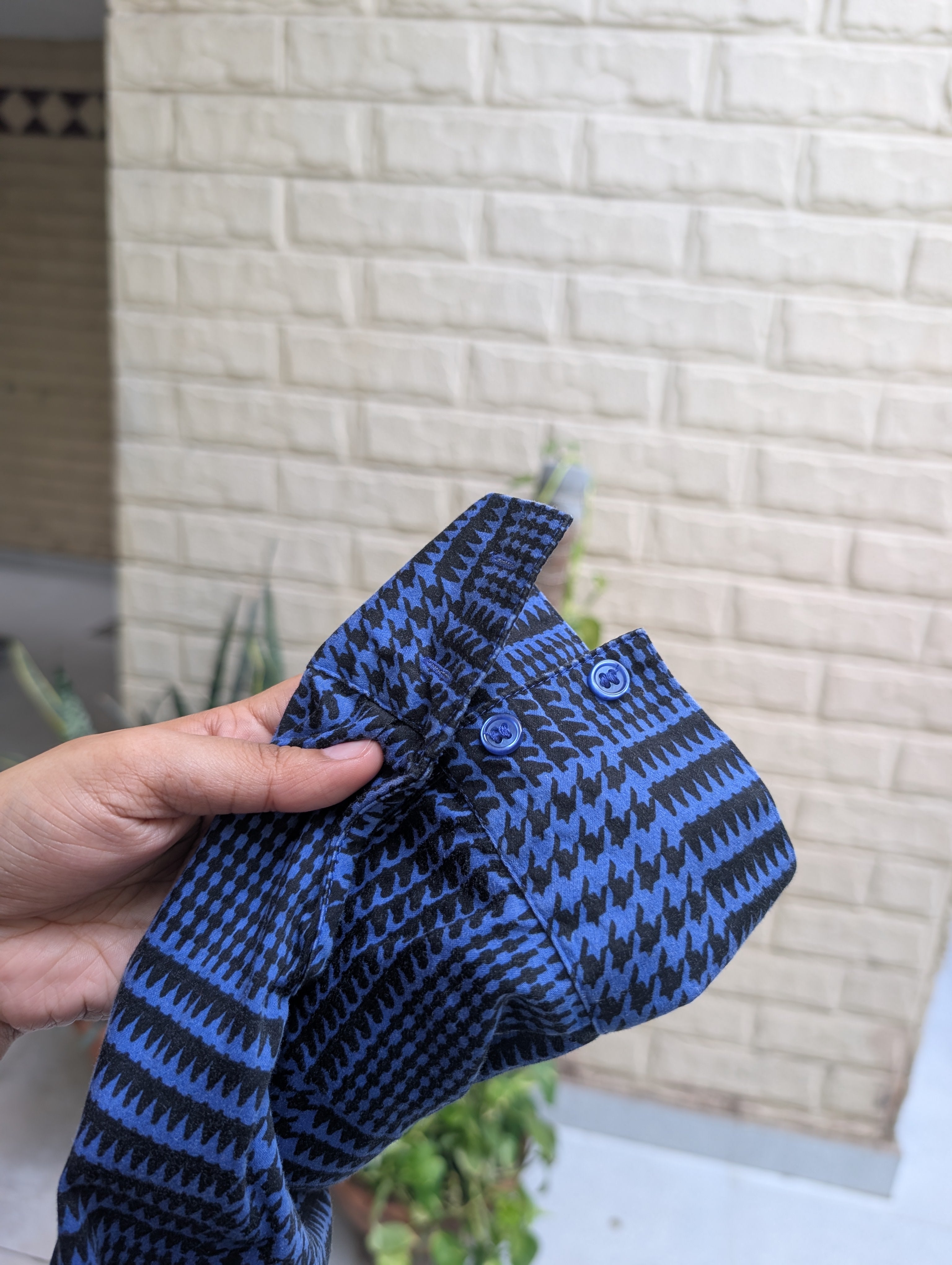 Cobalt Blue Plaid Collared Long-Sleeve Shirt - Image 5