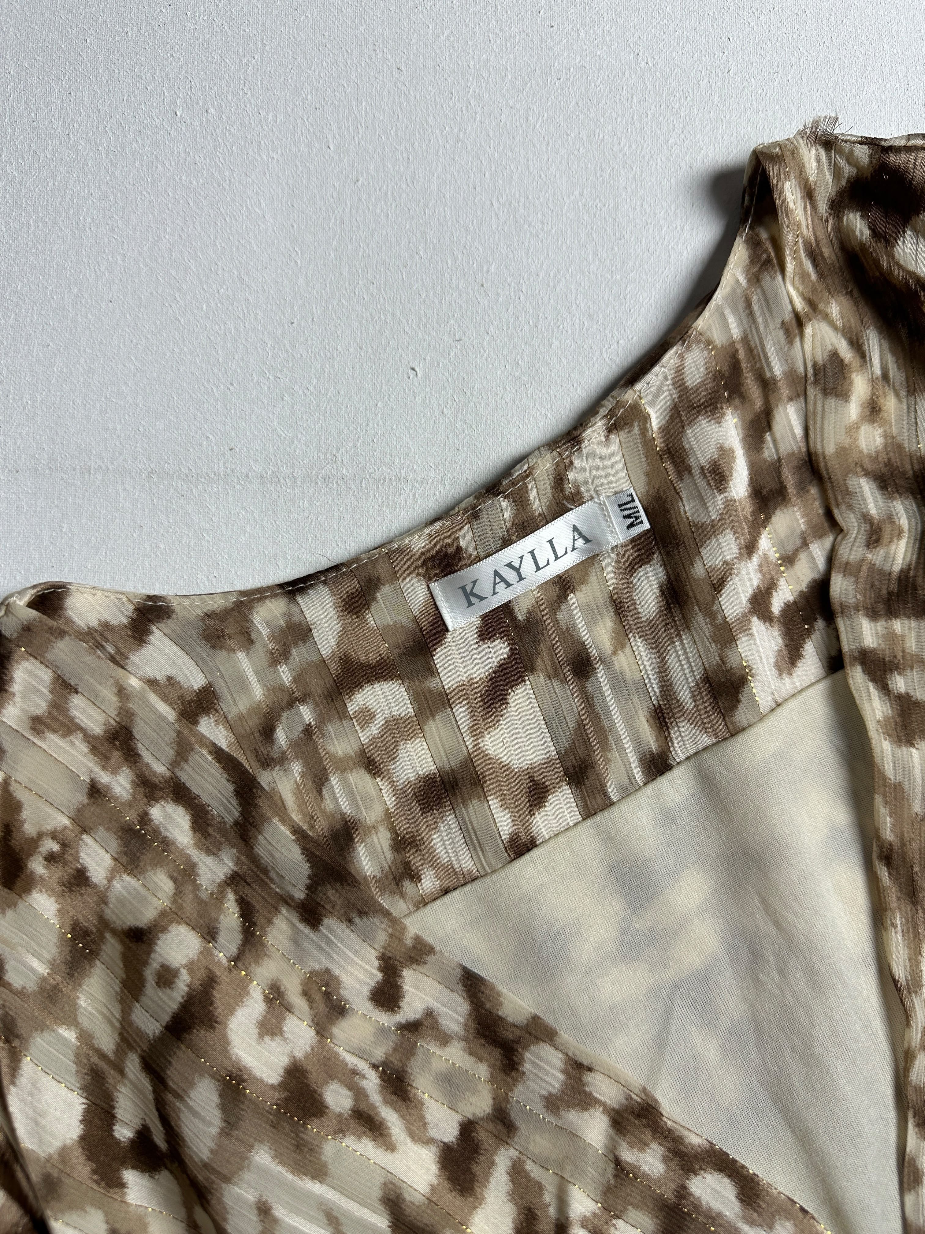 Brown Abstract Print Ruffle Wrap Dress - Image 4