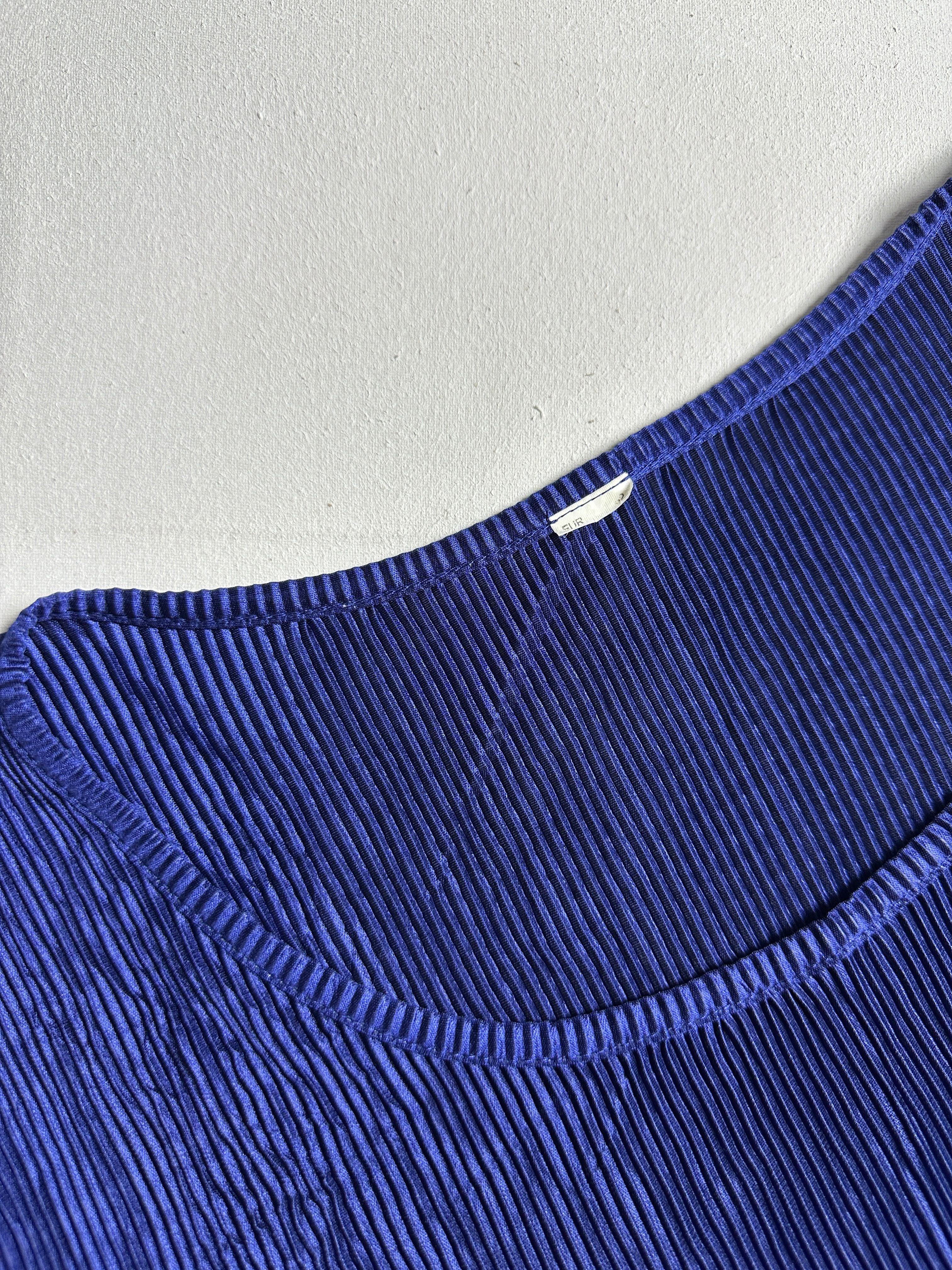 Electric Blue Fine-Pleated Oversized Boatneck Top - Image 4