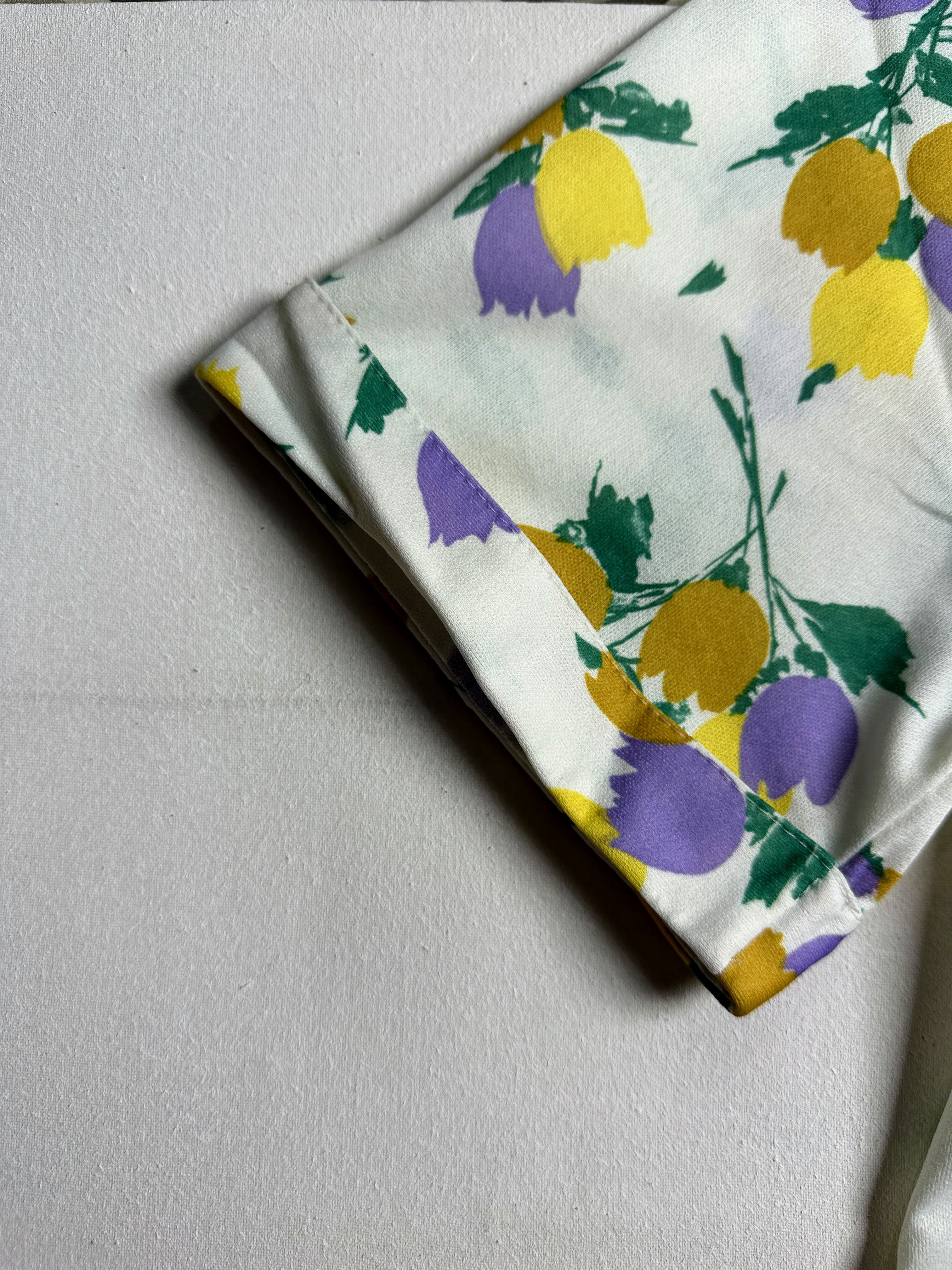Yellow & Lavender Floral Print Short-Sleeve Cuban Collar Shirt - Image 6