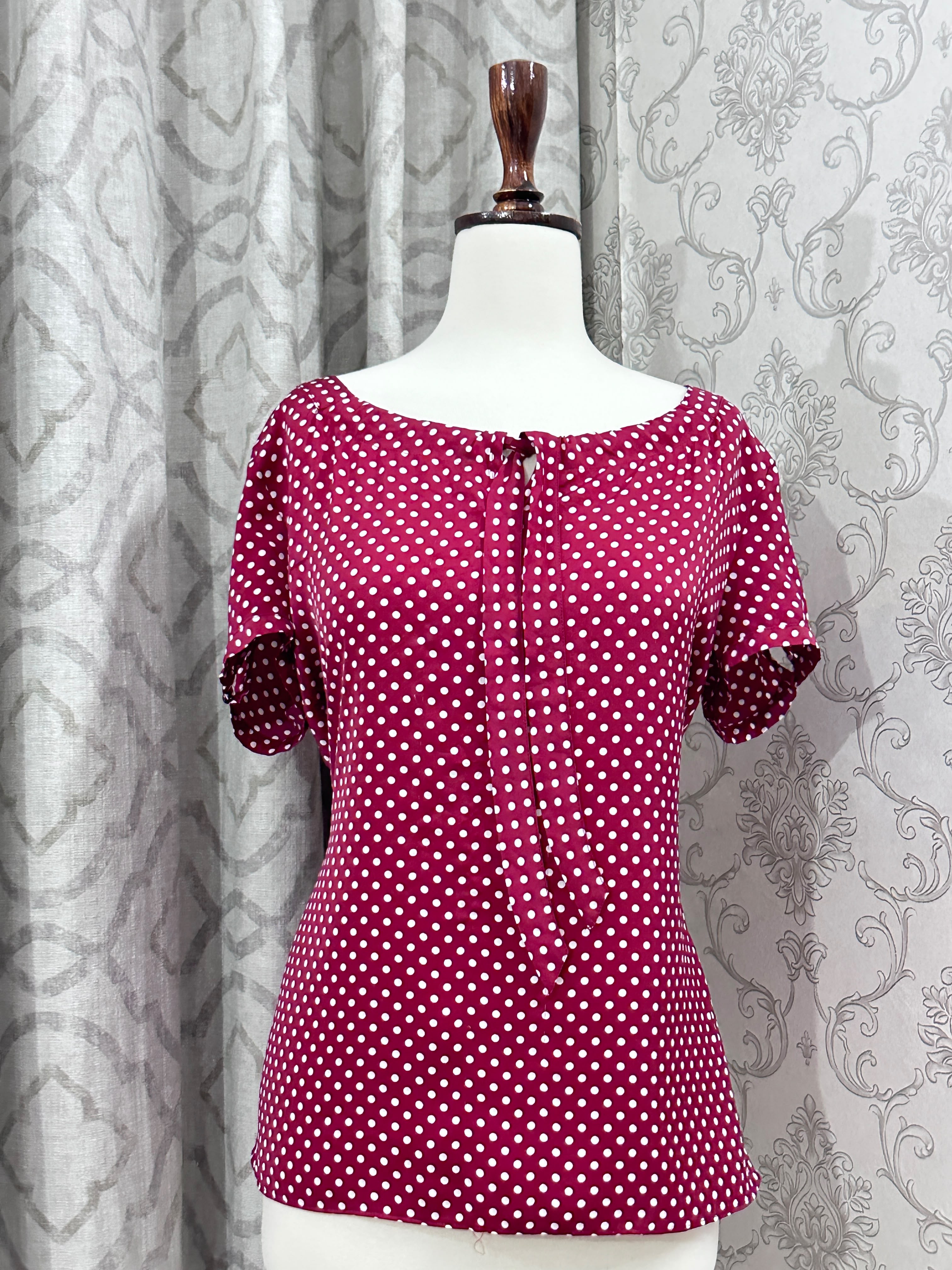Red Polka Dot Tie-Front Short-Sleeve Top - Image 2