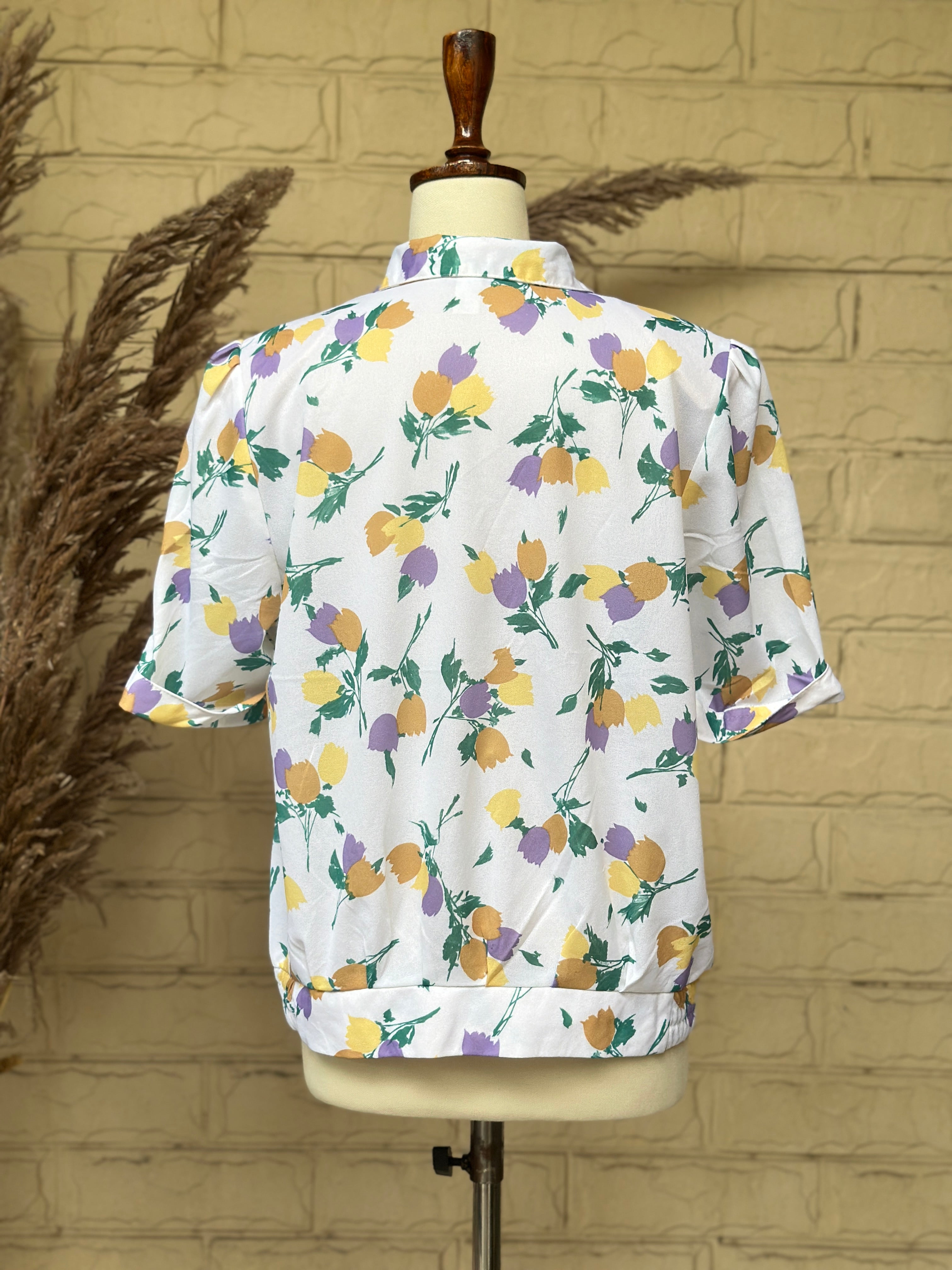 Yellow & Lavender Floral Print Short-Sleeve Cuban Collar Shirt - Image 3