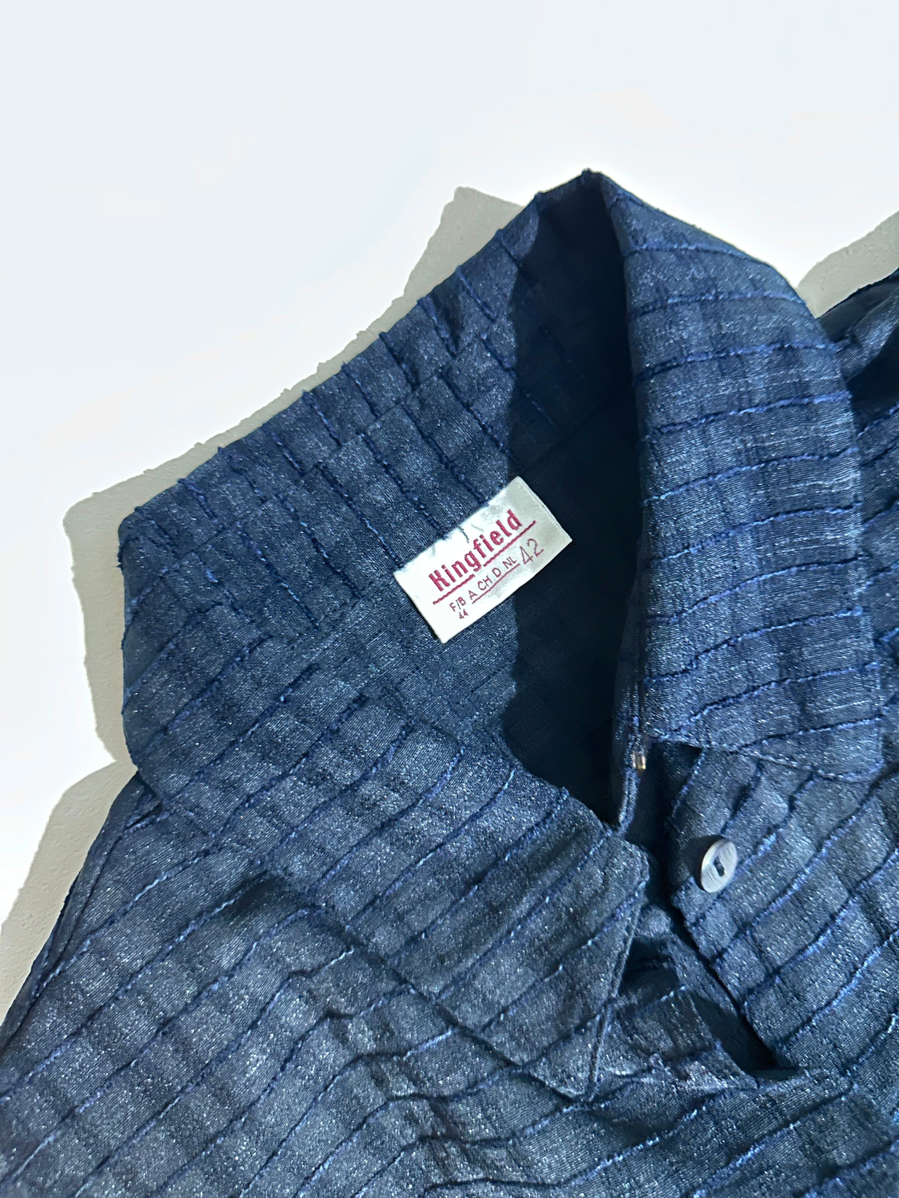 Navy Textured Grid Short-Sleeve Button-Down Shirt - Image 4
