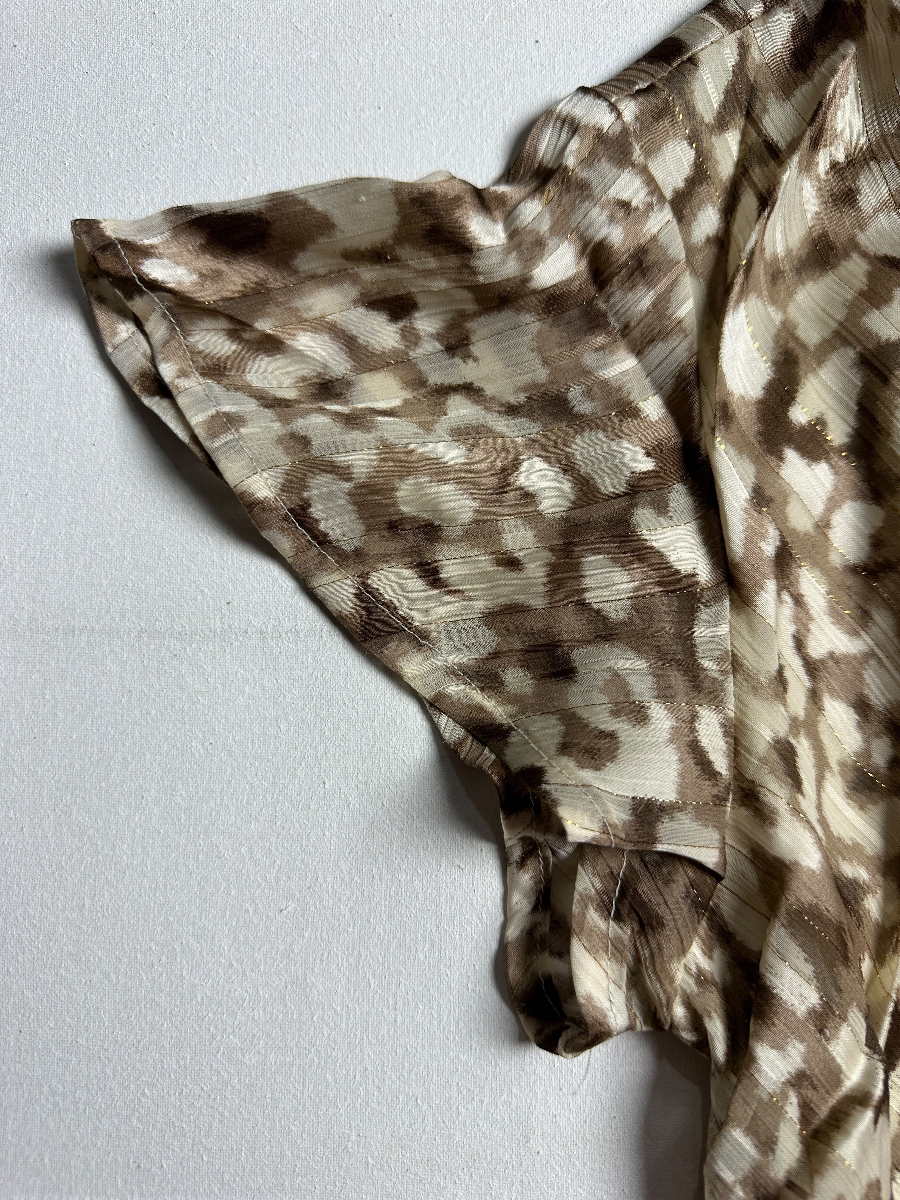 Brown Abstract Print Ruffle Wrap Dress - Image 5