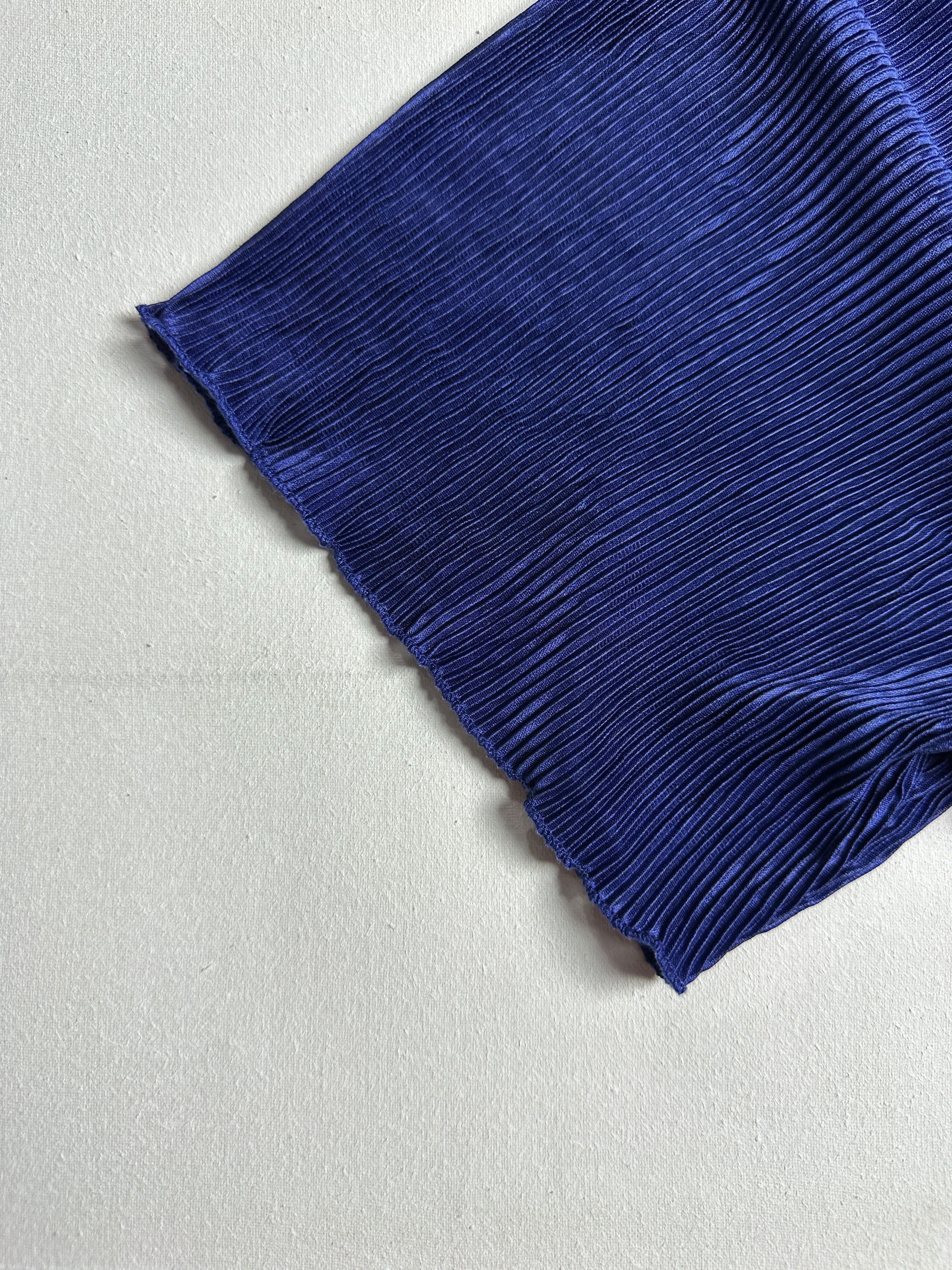 Electric Blue Fine-Pleated Oversized Boatneck Top - Image 5
