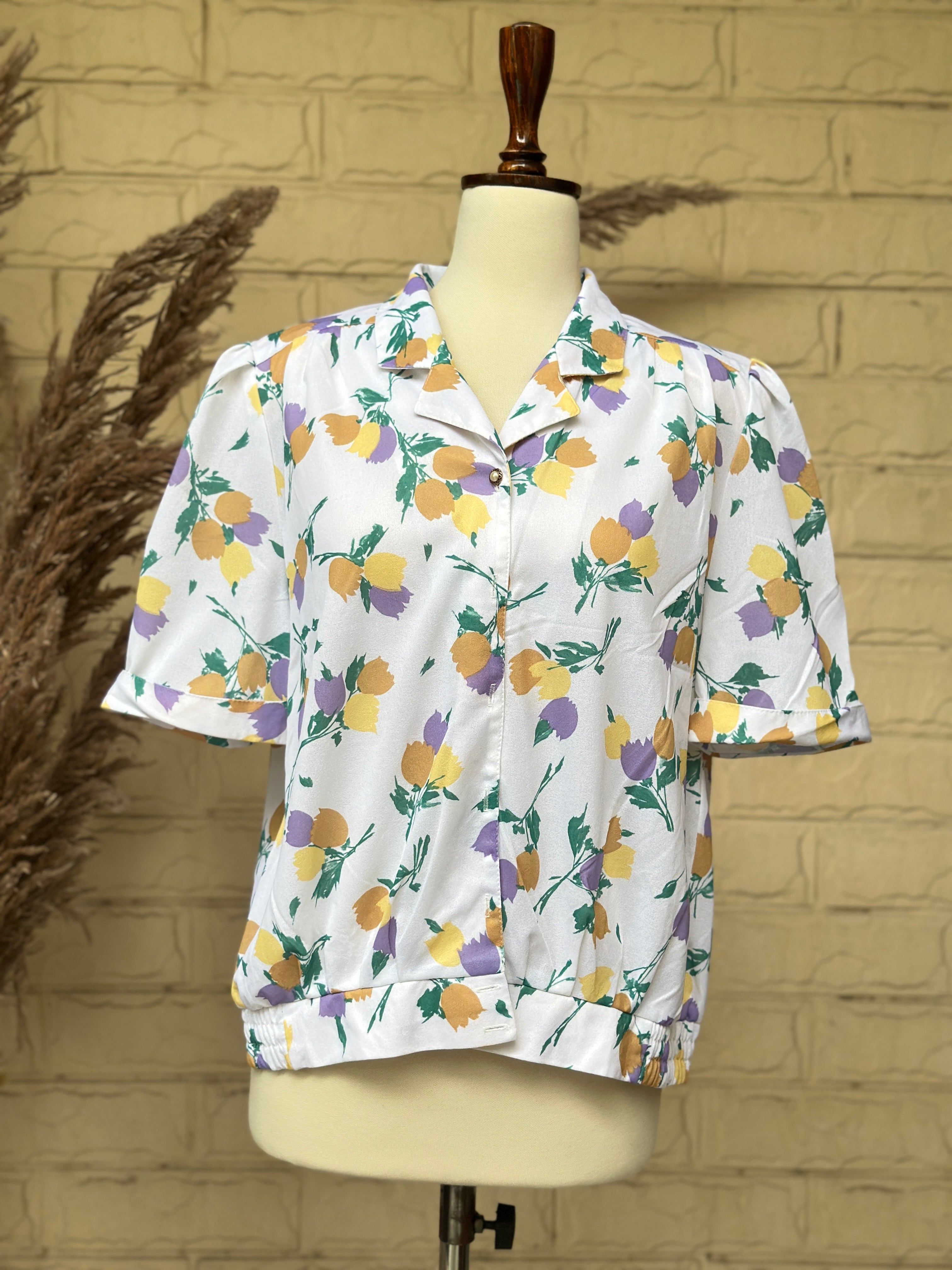 Yellow & Lavender Floral Print Short-Sleeve Cuban Collar Shirt - Image 2
